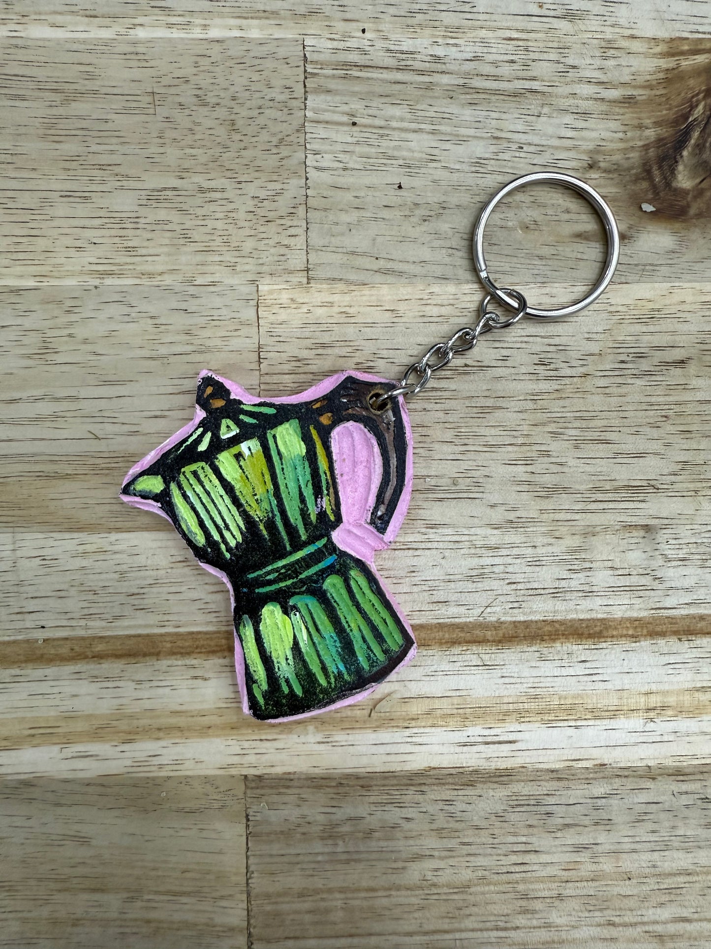 🔹 Hand-Painted Wooden Keychain – Moka Coffee Pot | Signed by Lisa | Limited Edition 🔹