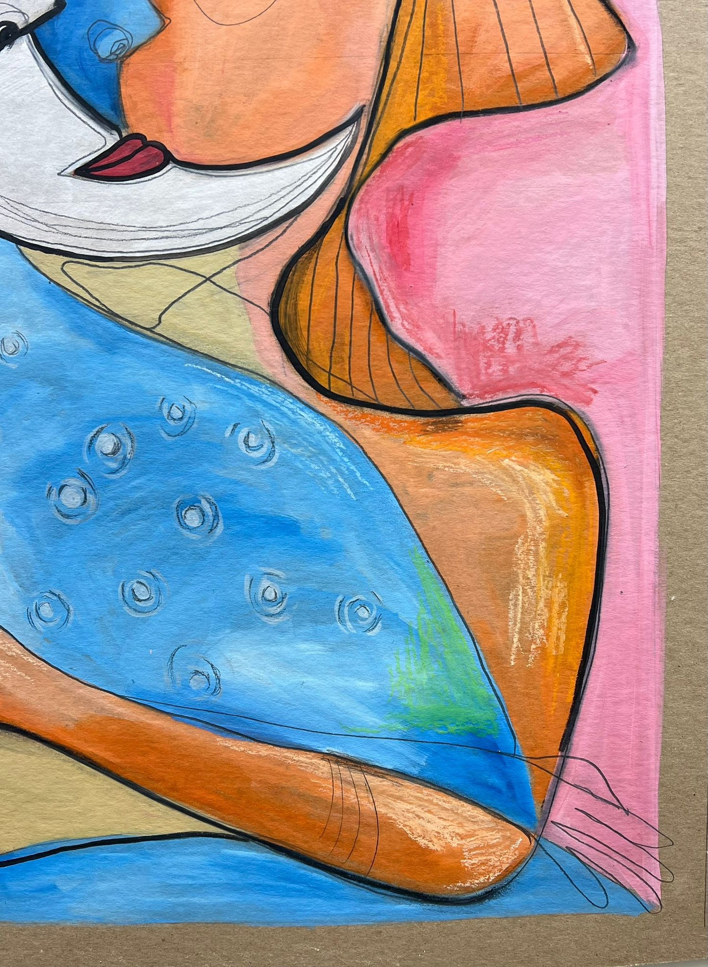 “Double Gaze” – Original Abstract Cubist Painting in Oil, Graphite & Pastel on Board (23”x33”)