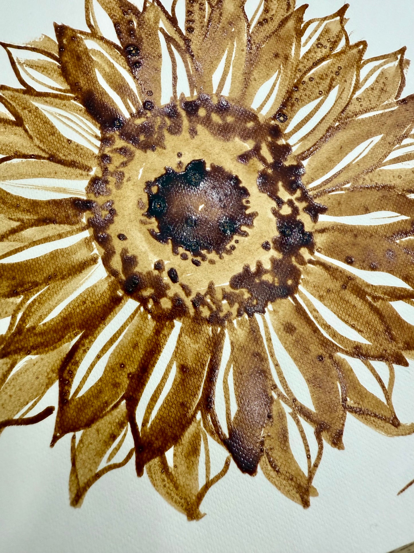 Golden Sunflower – Original Coffee Art 6x6 (Signed, COA)