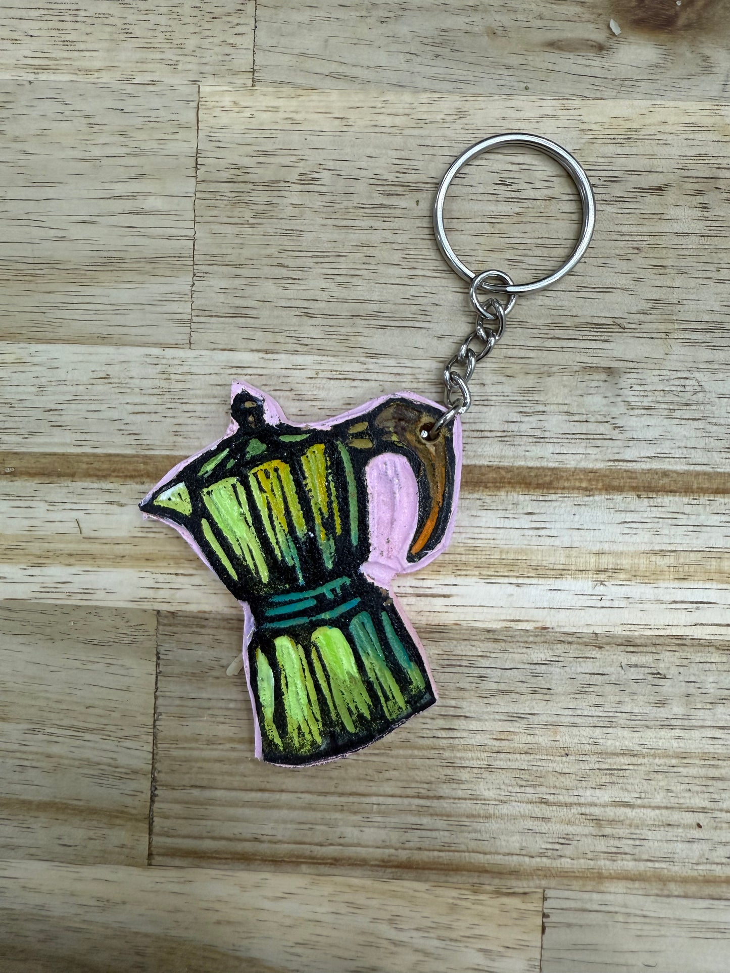 Hand-Painted Wooden Keychain-Moka Coffee Pot | Signed by Lisa | Limited Edition.