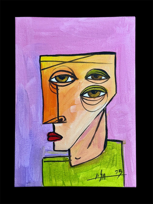 5x7” -Original Abstract Face Painting by Lisa- Acrylic on Canvas Panel-Signed (2025)