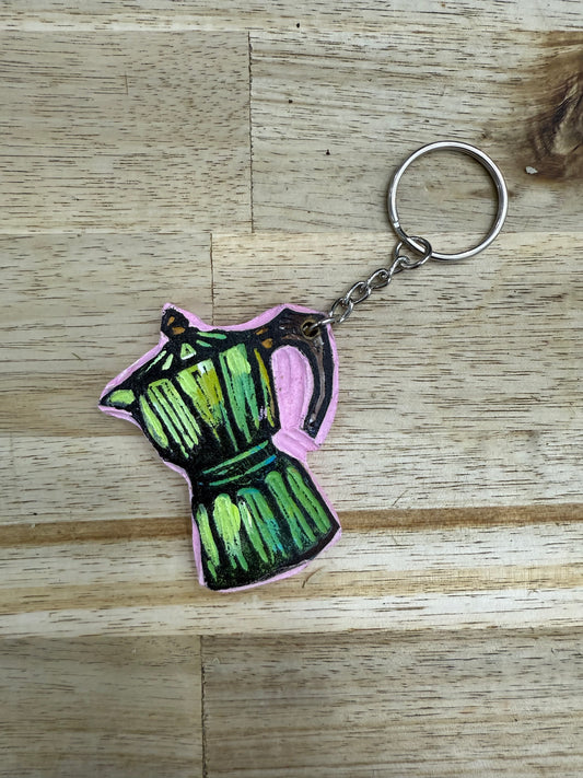 🔹 Hand-Painted Wooden Keychain – Moka Coffee Pot | Signed by Lisa | Limited Edition 🔹