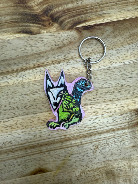 🔹 Handmade Wooden Keychain – Mystic Fox Design – Signed by Artist Lisa 🔹