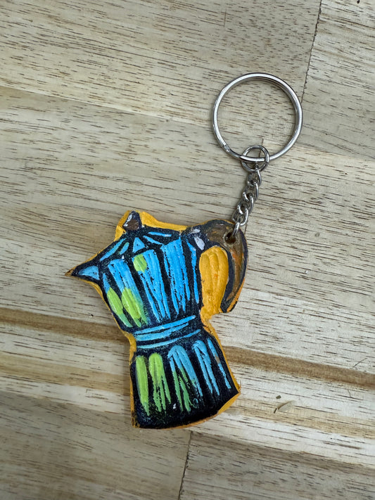 Hand-Painted Wooden Keychain-Moka Coffee Pot | Signed by Lisa | Limited Edition.