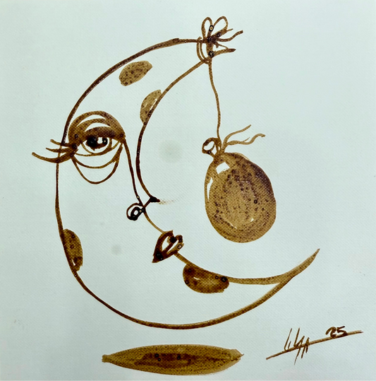 Wandering Moon – Original Coffee Art 6x6 (Signed, COA)