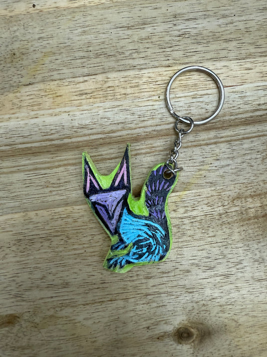 🔹 Handmade Wooden Keychain – Mystic Fox Design – Signed by Artist Lisa 🔹