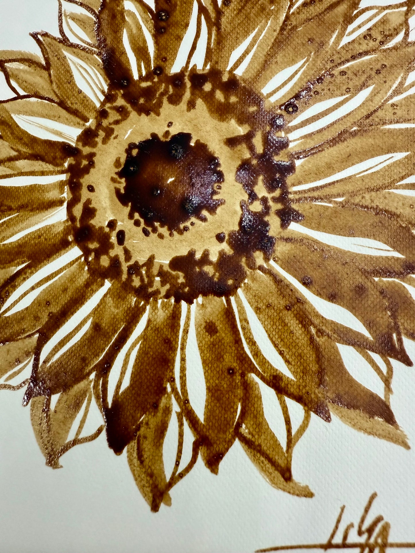 Golden Sunflower – Original Coffee Art 6x6 (Signed, COA)