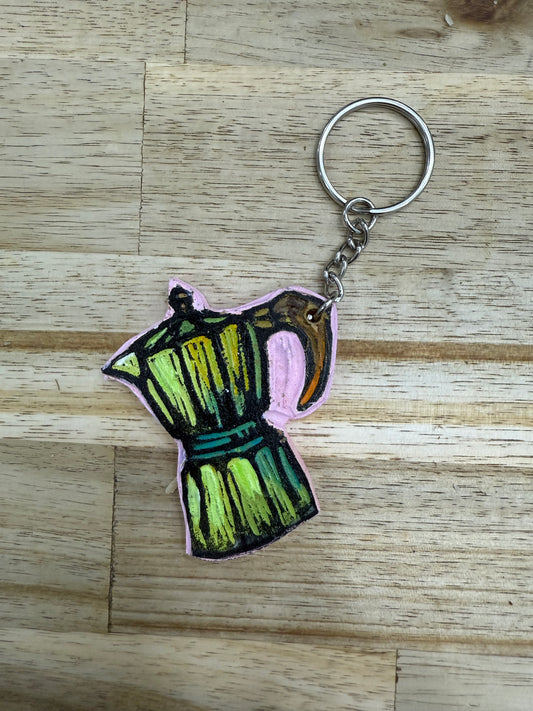 Hand-Painted Wooden Keychain-Moka Coffee Pot | Signed by Lisa | Limited Edition.