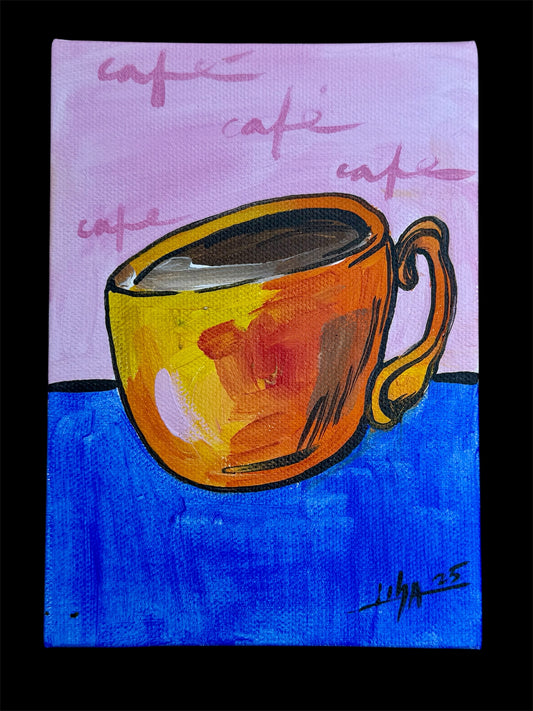 Café Mood” – Original 5x7” Painting by Lisa – Acrylic on Canvas Panel – Signed (2025)