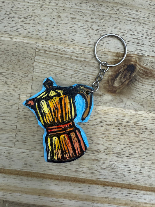 Hand-Painted Wooden Keychain-Moka Coffee Pot | Signed by Lisa | Limited Edition.