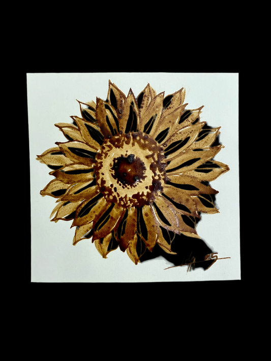 Golden Sunflower – Original Coffee Art 6x6 (Signed, COA)