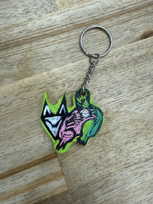 🔹 Handmade Wooden Keychain – Mystic Fox Design – Signed by Artist Lisa 🔹