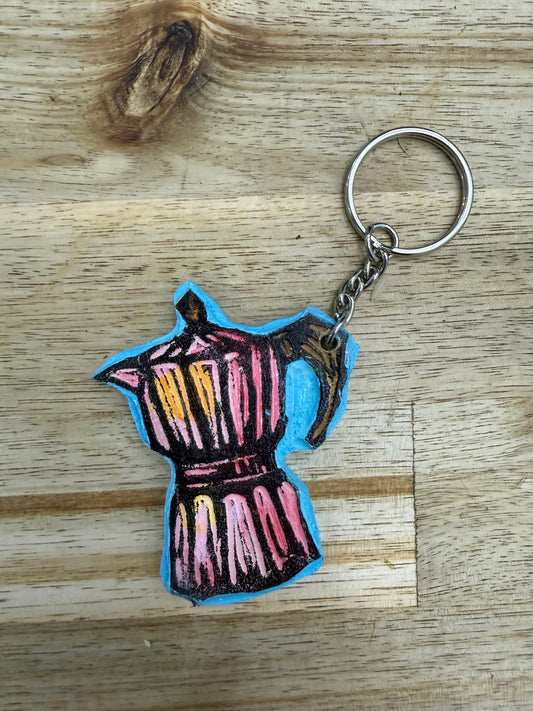 🔹 Hand-Painted Wooden Keychain – Moka Coffee Pot | Signed by Lisa | Limited Edition 🔹