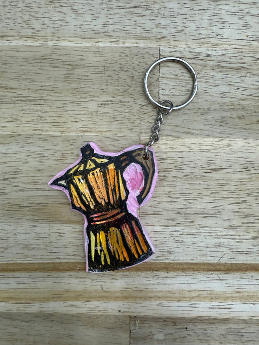 Hand-Painted Wooden Keychain-Moka Coffee Pot | Signed by Lisa | Limited Edition.